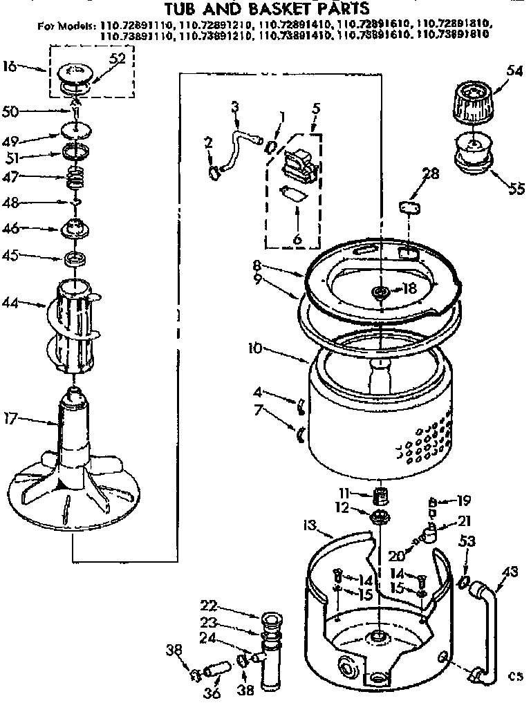 Kenmore 11073891210 tub and basket parts diagram
