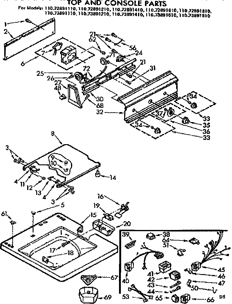 Kenmore 11073891210 top and console parts diagram