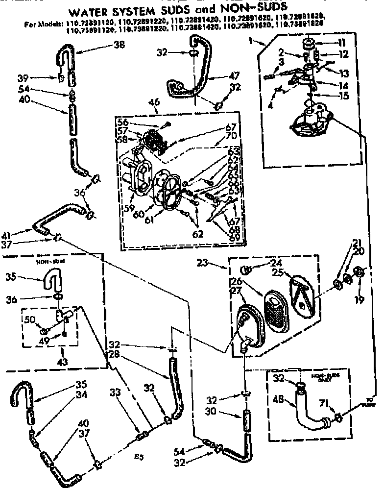 Kenmore 11072891620 water system suds and non suds diagram