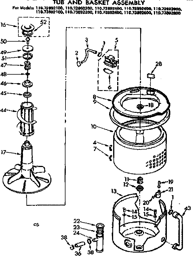 Kenmore 11073892200 tub and basket assembly diagram