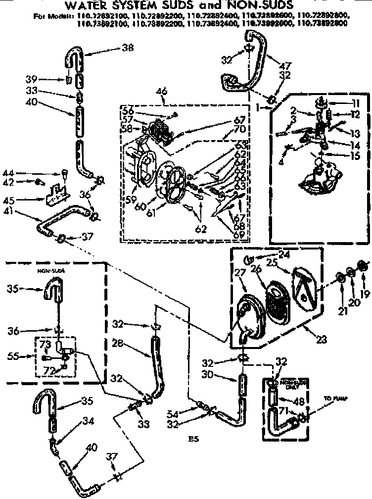 Kenmore 11073892200 water system suds and non-suds diagram