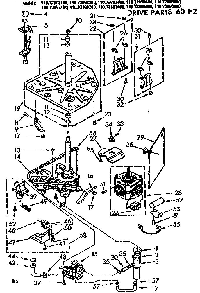 Kenmore 11073893800 drive parts 60 hz diagram