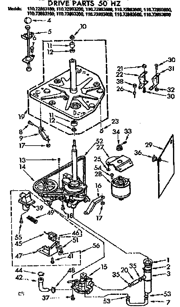 Kenmore 11073893800 drive parts 50 hz diagram