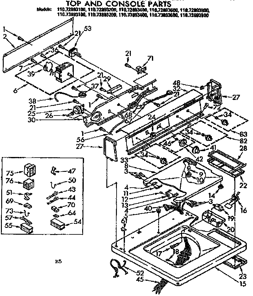 Kenmore 11073893800 top and console parts diagram