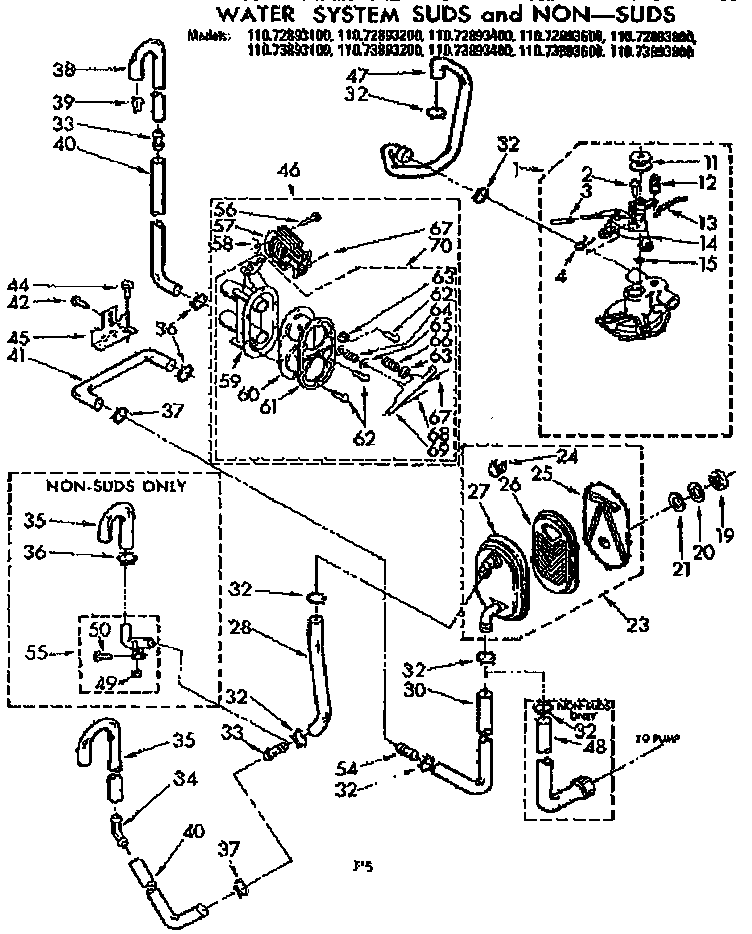 Kenmore 11073893800 water system suds and non-suds diagram