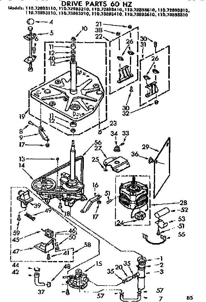Kenmore 11073893610 drive parts 60 hz diagram