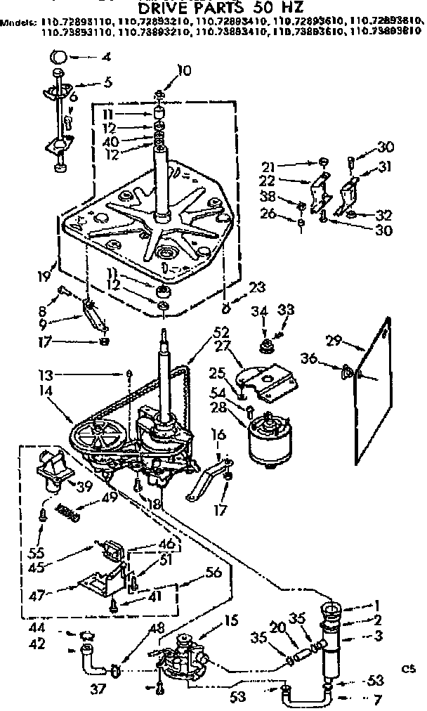 Kenmore 11073893610 drive parts 50 hz diagram
