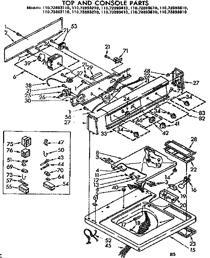 Kenmore 11073893610 top and console parts diagram