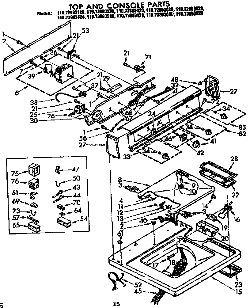 Kenmore 11073893120 top and console parts diagram