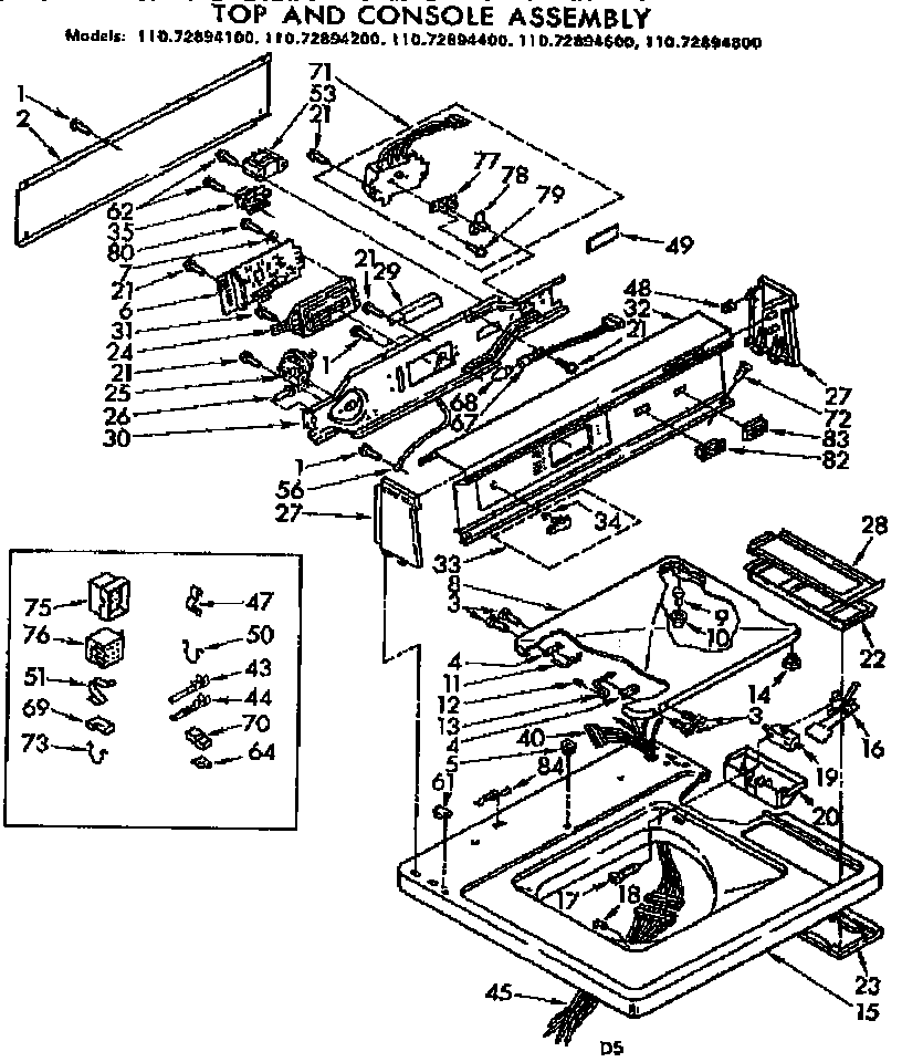 Kenmore 11072894600 top and console assembly diagram