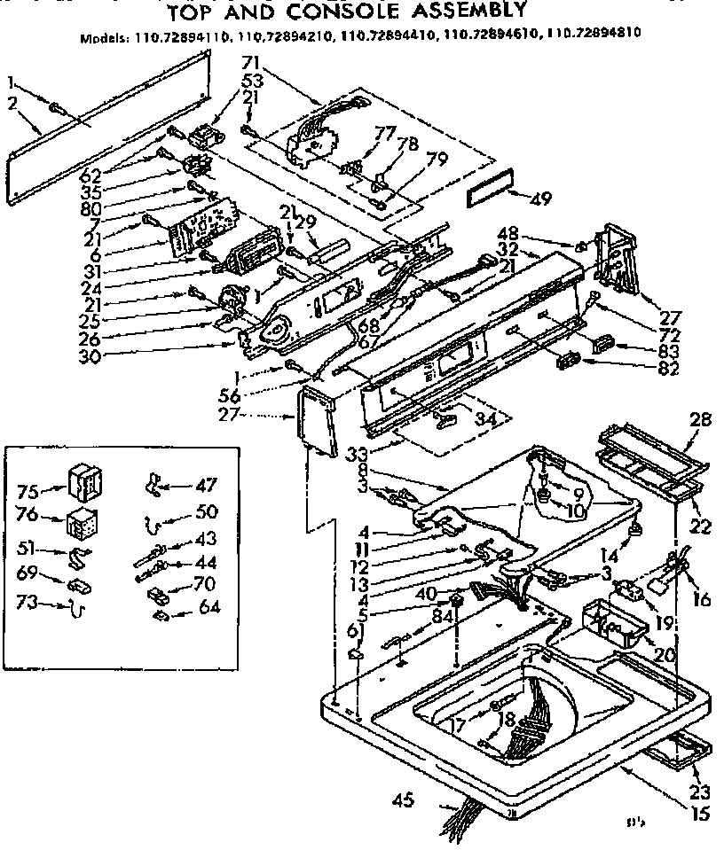 Kenmore 11072894210 top and console assembly diagram