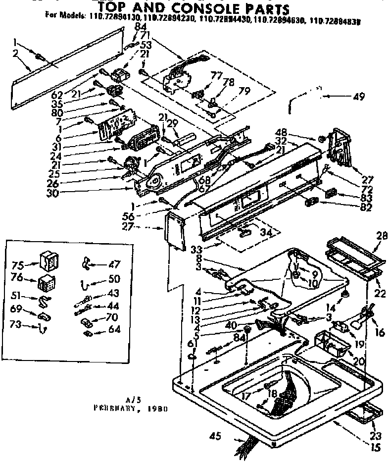 Kenmore 11072894230 top and console parts diagram