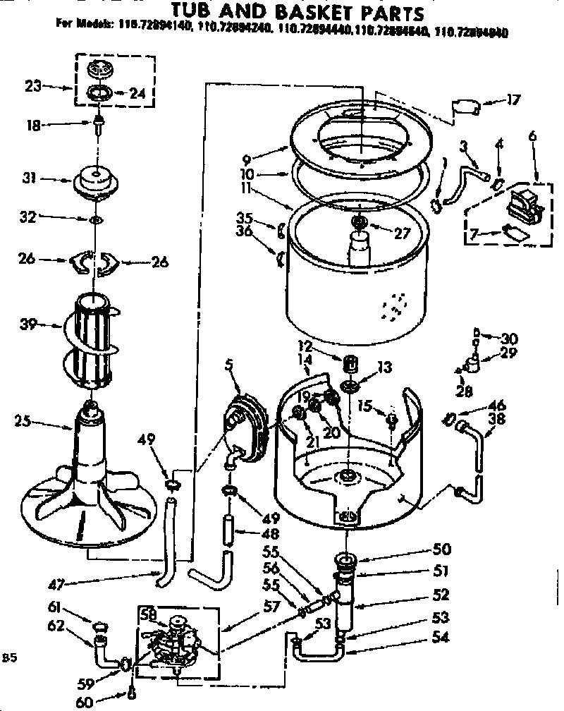 Kenmore 11072894240 tub and basket parts diagram