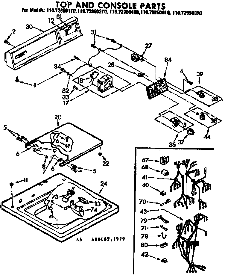 Kenmore 11072950610 top and console parts diagram