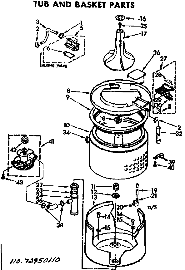Kenmore 11072950610 tub and basket parts diagram