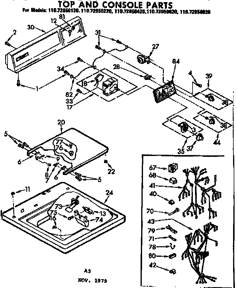 Kenmore 11072950120 top & console parts diagram