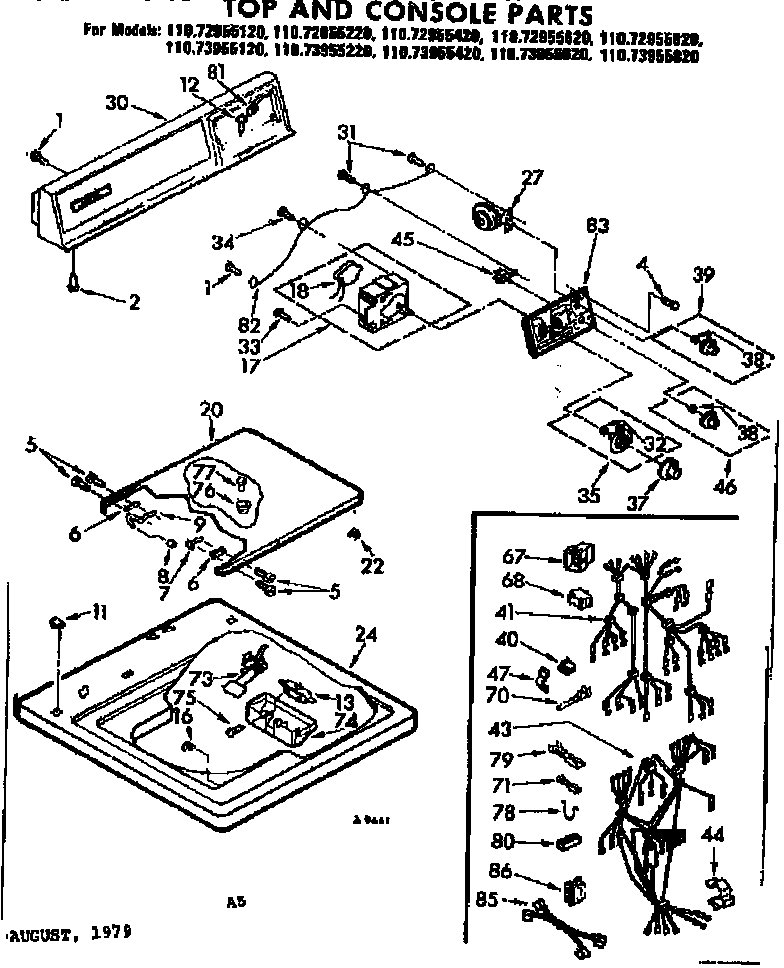 Kenmore 11073955420 top and console parts diagram