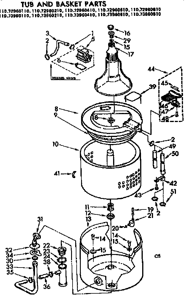 Kenmore 11072960110 tub and basket parts diagram