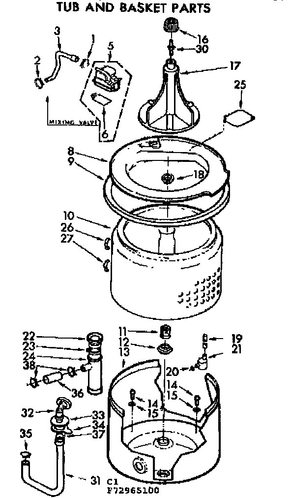 Kenmore 11073965800 tub and basket parts diagram