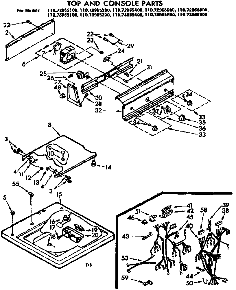 Kenmore 11073965800 top and console parts diagram