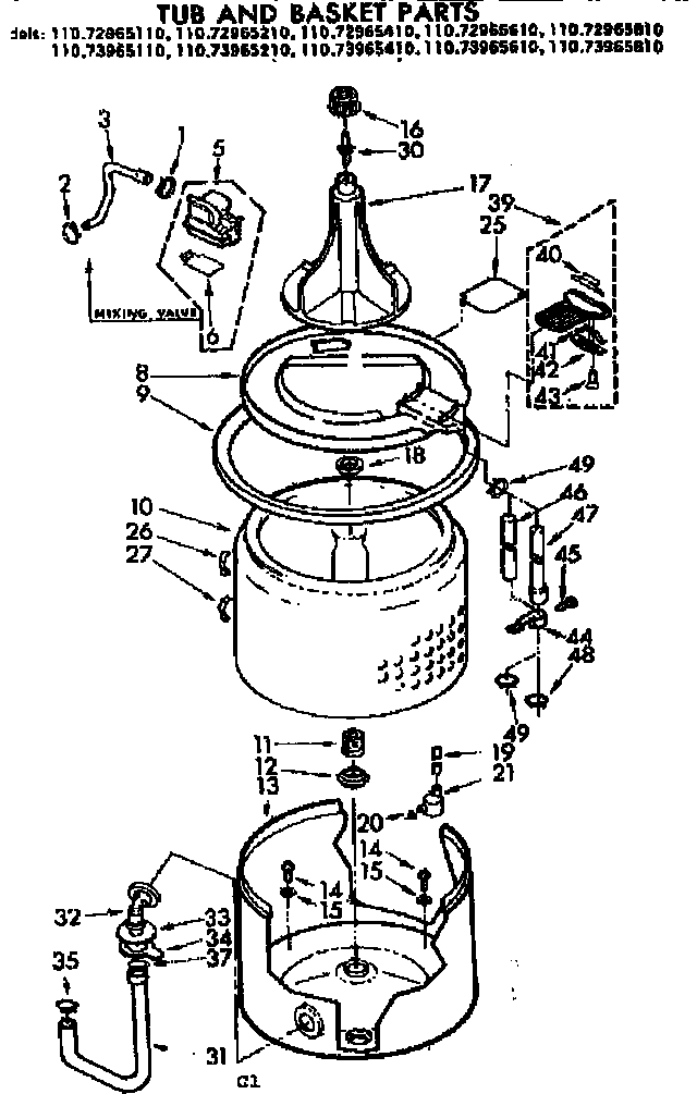 Kenmore 11072965610 tub and basket parts diagram
