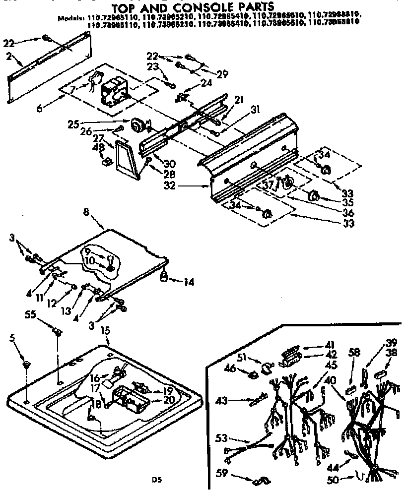 Kenmore 11072965610 top and console parts diagram