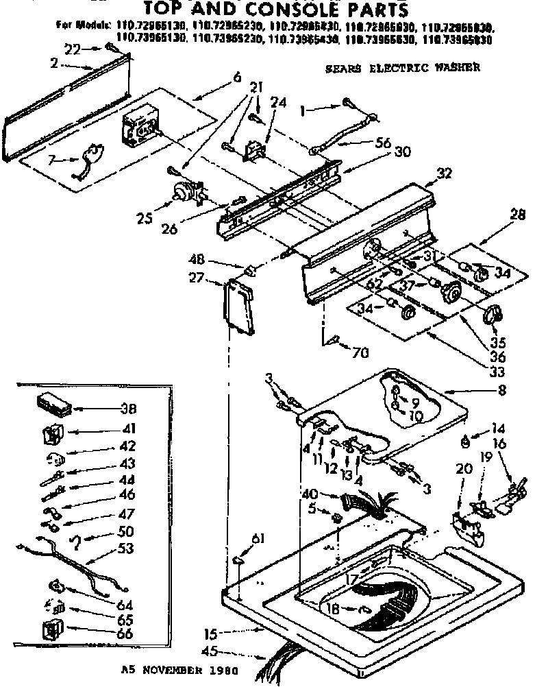 Kenmore 11072965230 top and console parts diagram