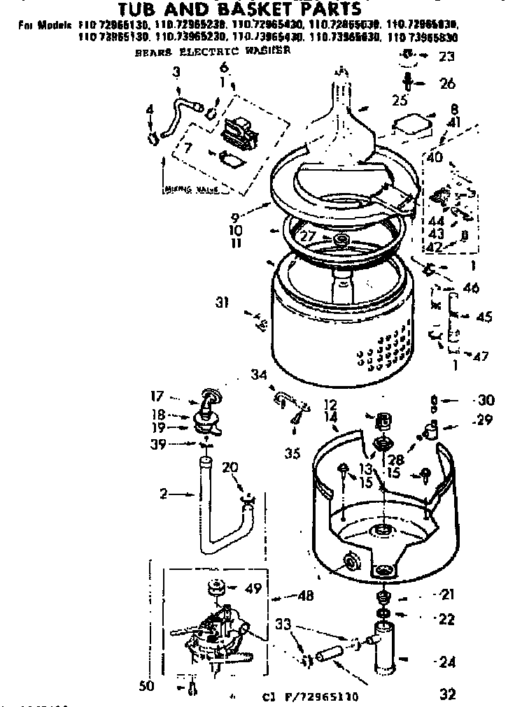 Kenmore 11072965230 tub and basket parts diagram
