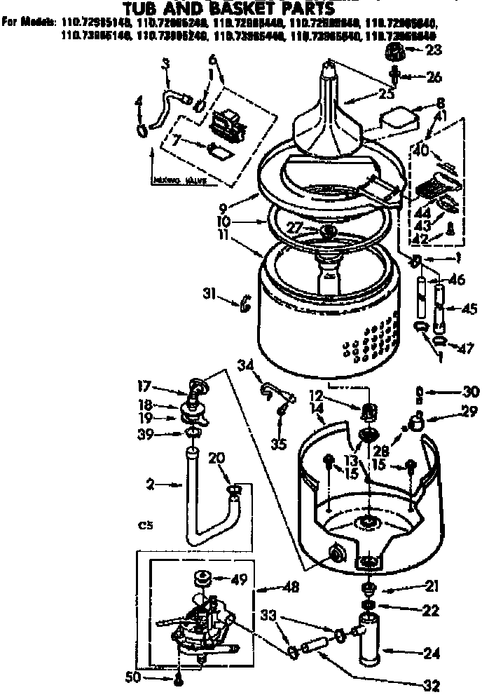 Kenmore 11072965840 tub and basket parts diagram