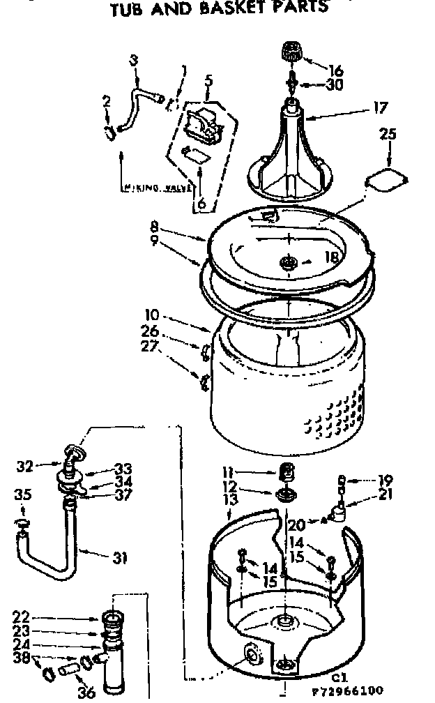 Kenmore 11073966400 tub and basket parts diagram