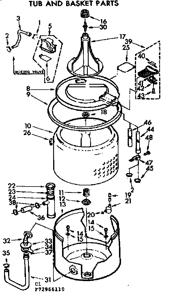 Kenmore 11072966410 tub and basket parts diagram