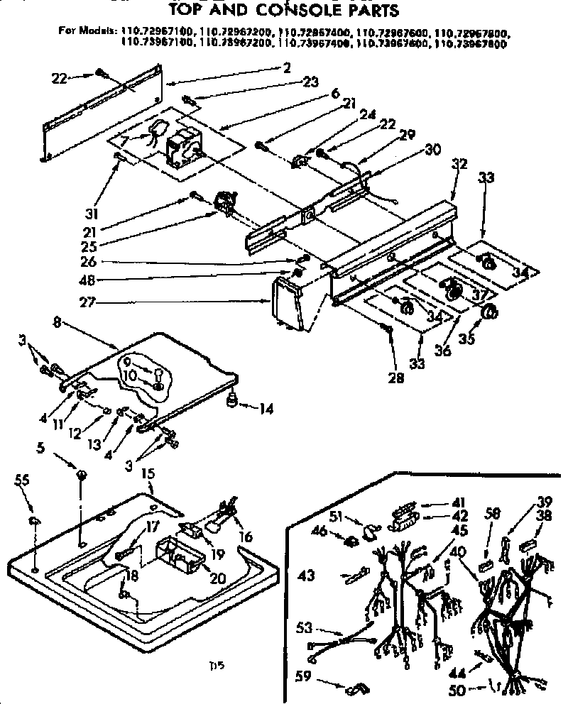 Kenmore 11073967800 top and console parts diagram