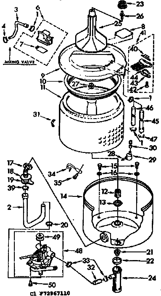 Kenmore 11072967610 tub and basket parts diagram