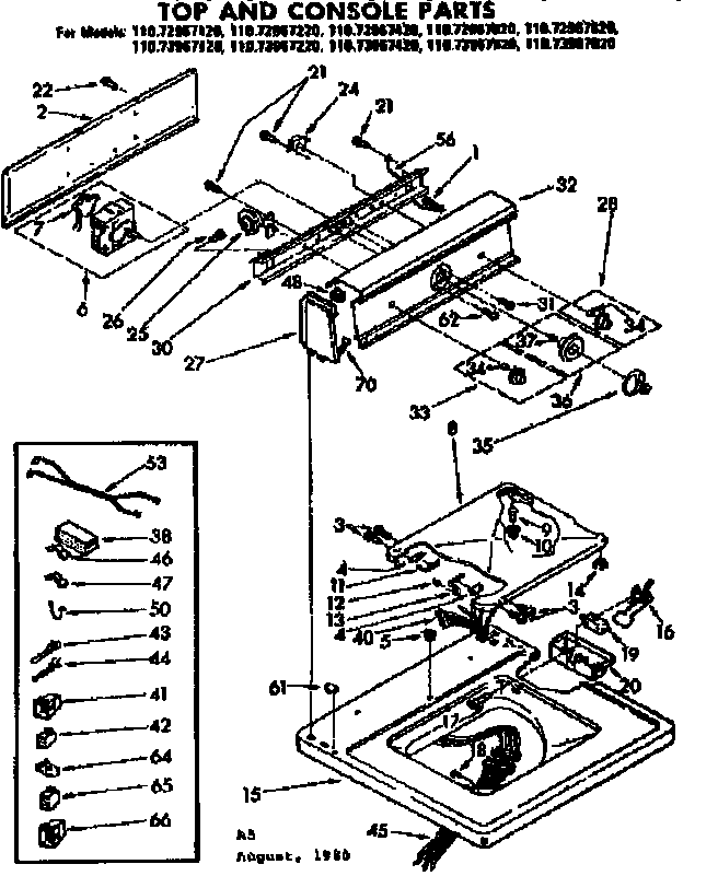 Kenmore 11072967120 top and console parts diagram