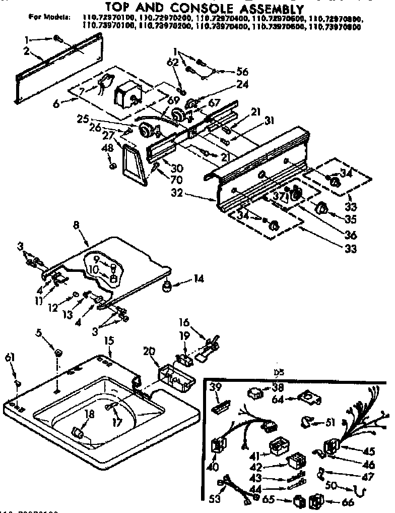 Kenmore 11073970600 top and console assembly diagram