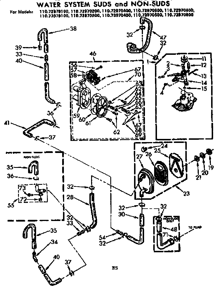 Kenmore 11073970600 water system suds and non-suds diagram
