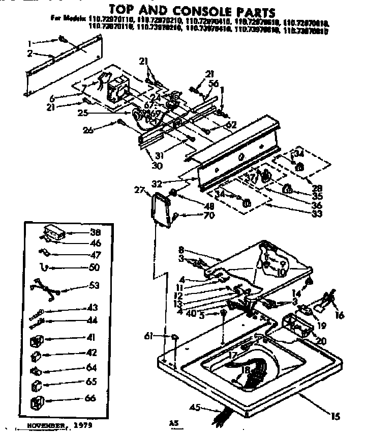 Kenmore 11072970810 top and console parts diagram