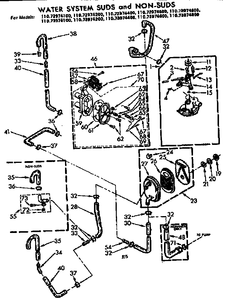 Kenmore 11073974200 water system suds and non-suds diagram