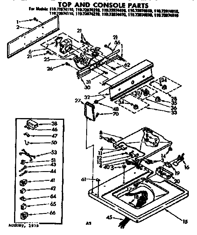 Kenmore 11072974110 top and console parts diagram