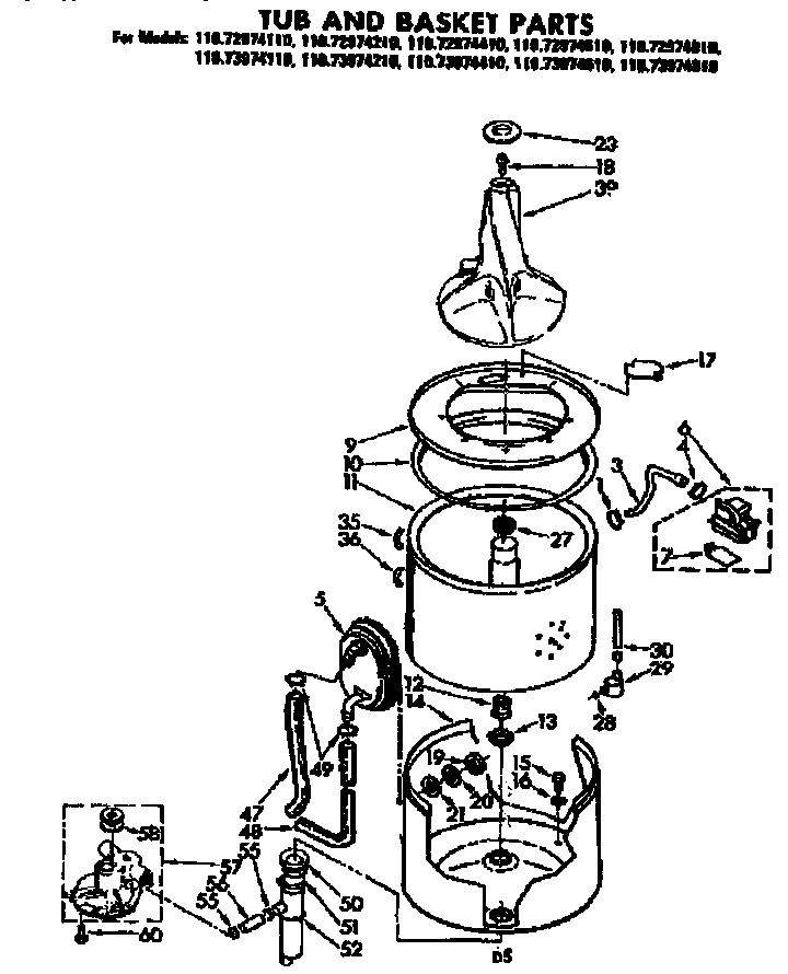 Kenmore 11072974110 tub and basket parts diagram