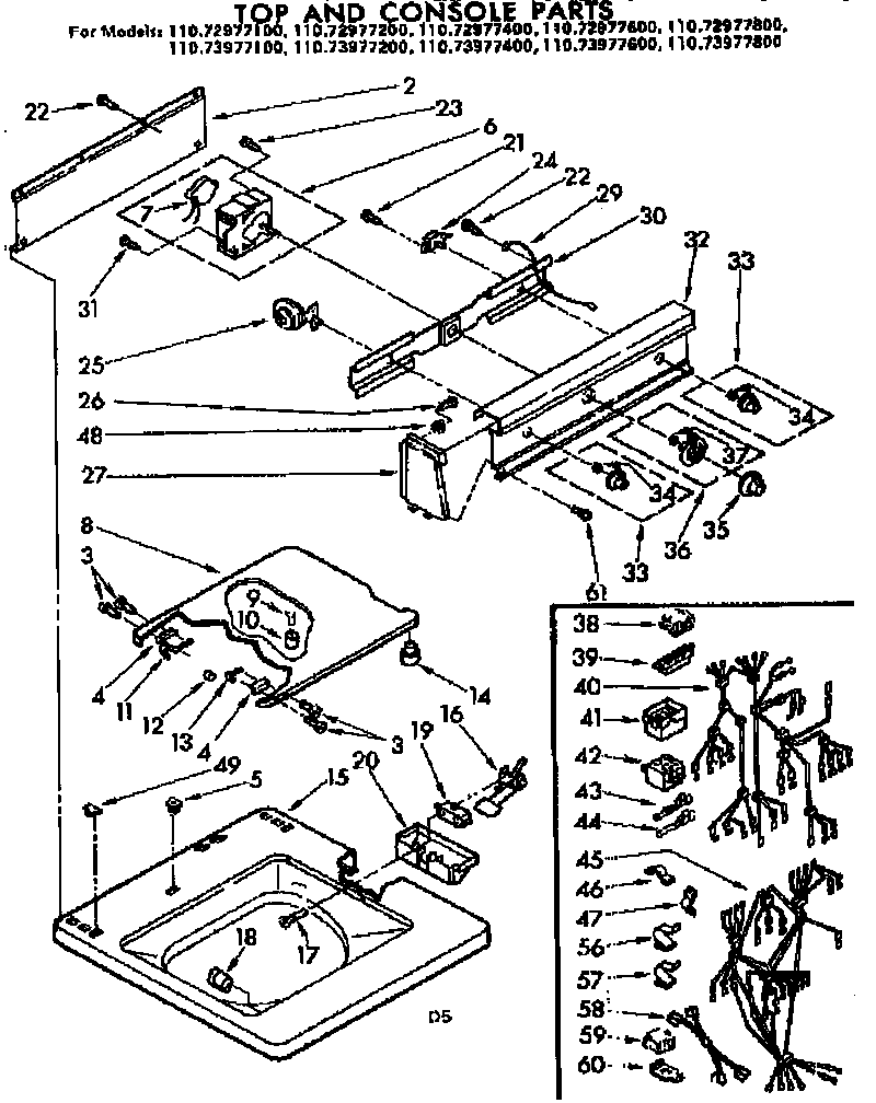 Kenmore 11072977600 top and console parts diagram