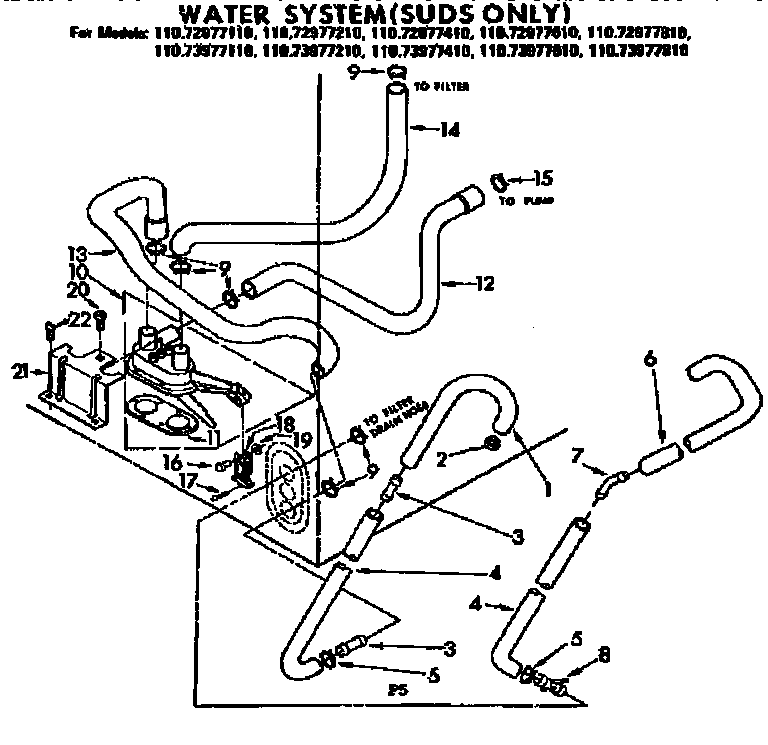 Kenmore 11073977610 water system suds only diagram