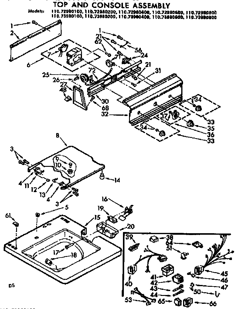 Kenmore 11073980400 top and console assembly diagram