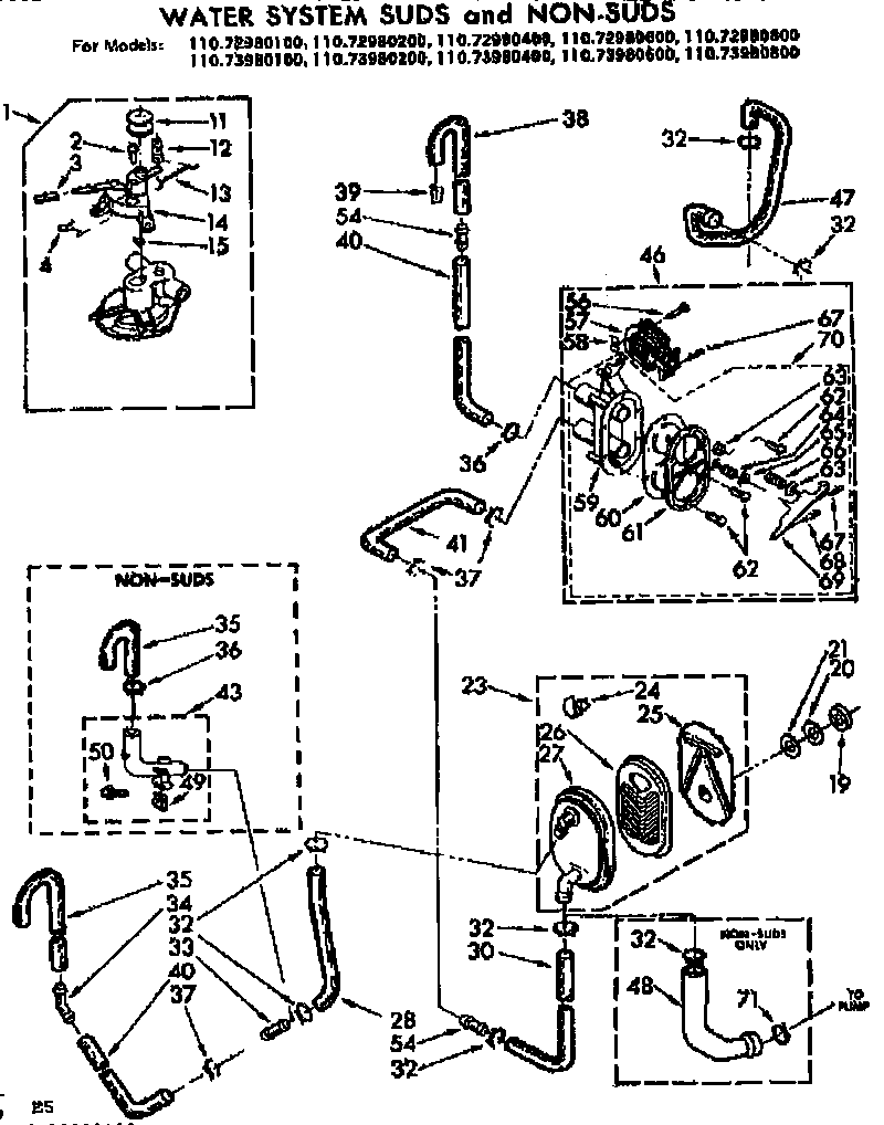 Kenmore 11073980400 water system suds and non-suds diagram