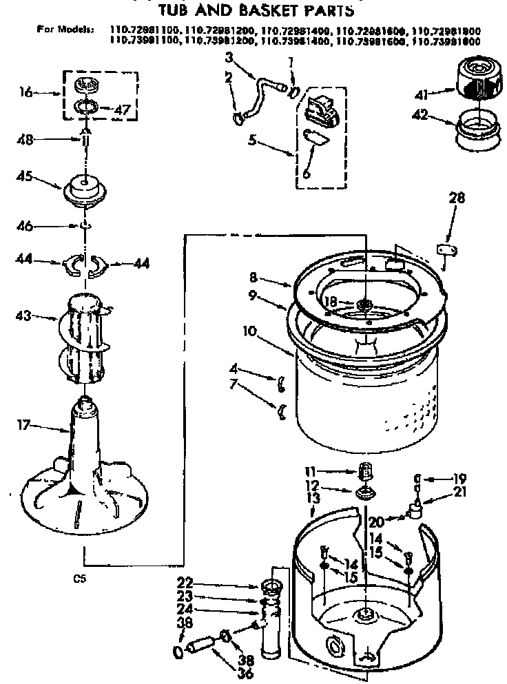 Kenmore 11073981400 tub and basket parts diagram