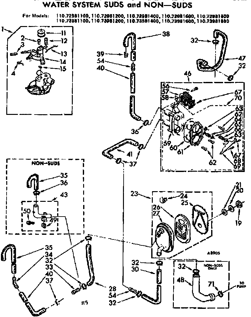 Kenmore 11073981400 system suds and non-suds diagram