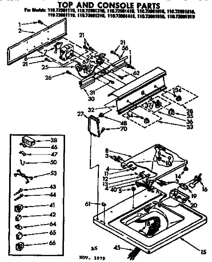 Kenmore 11073981810 top and console parts diagram