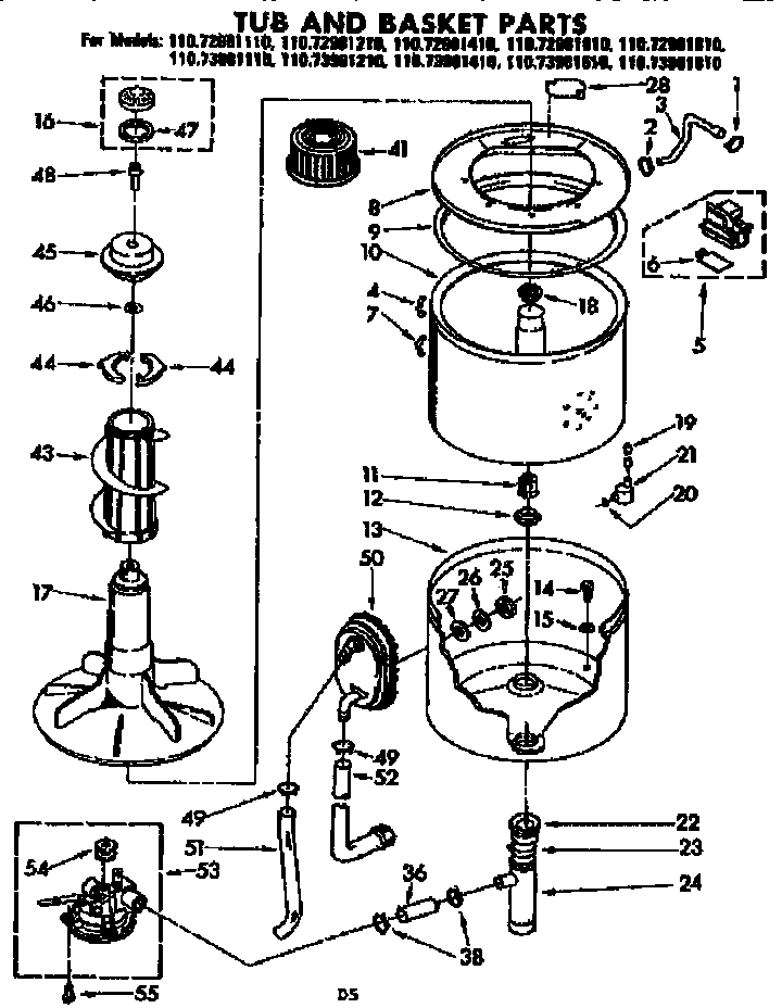 Kenmore 11073981810 tub and basket parts diagram