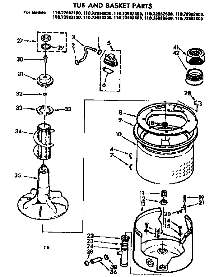 Kenmore 11072982100 tub and basket parts diagram