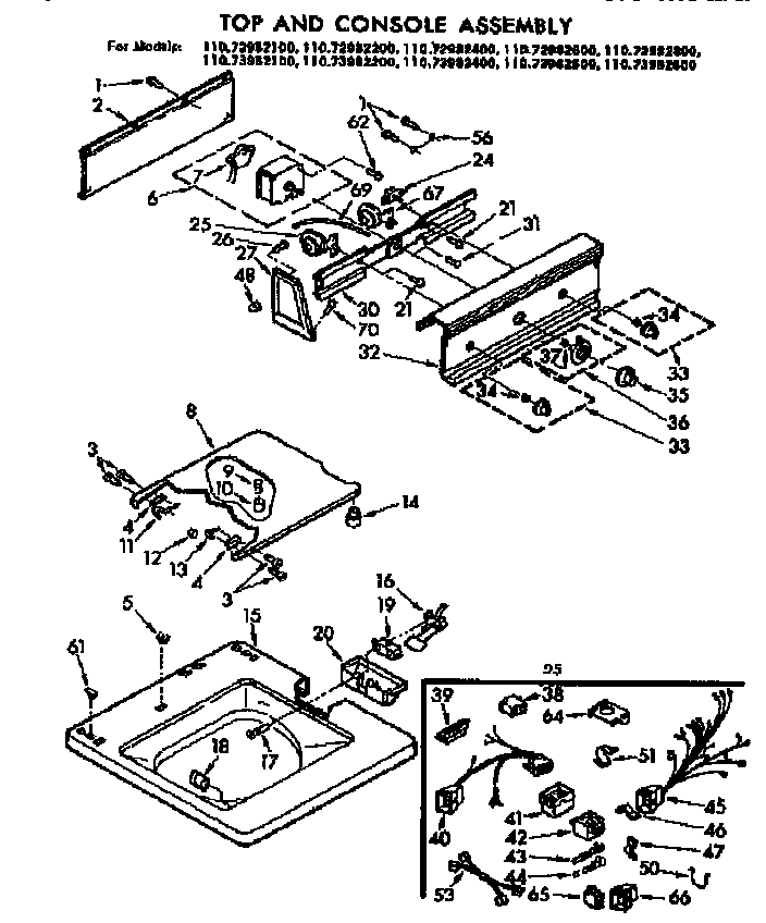 Kenmore 11072982100 top and console parts diagram